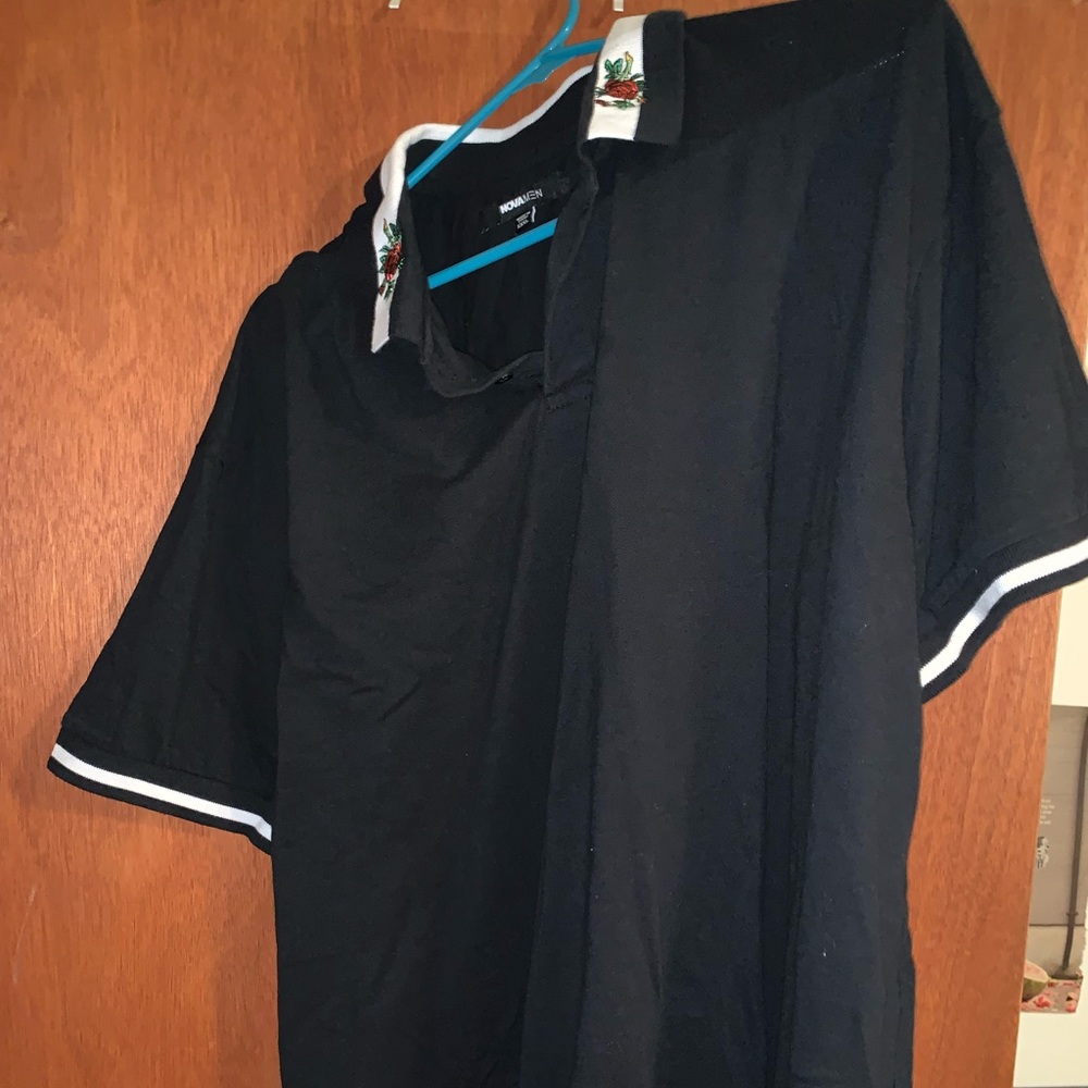 NovaMen polo shirt with red roses on collar. 3xl